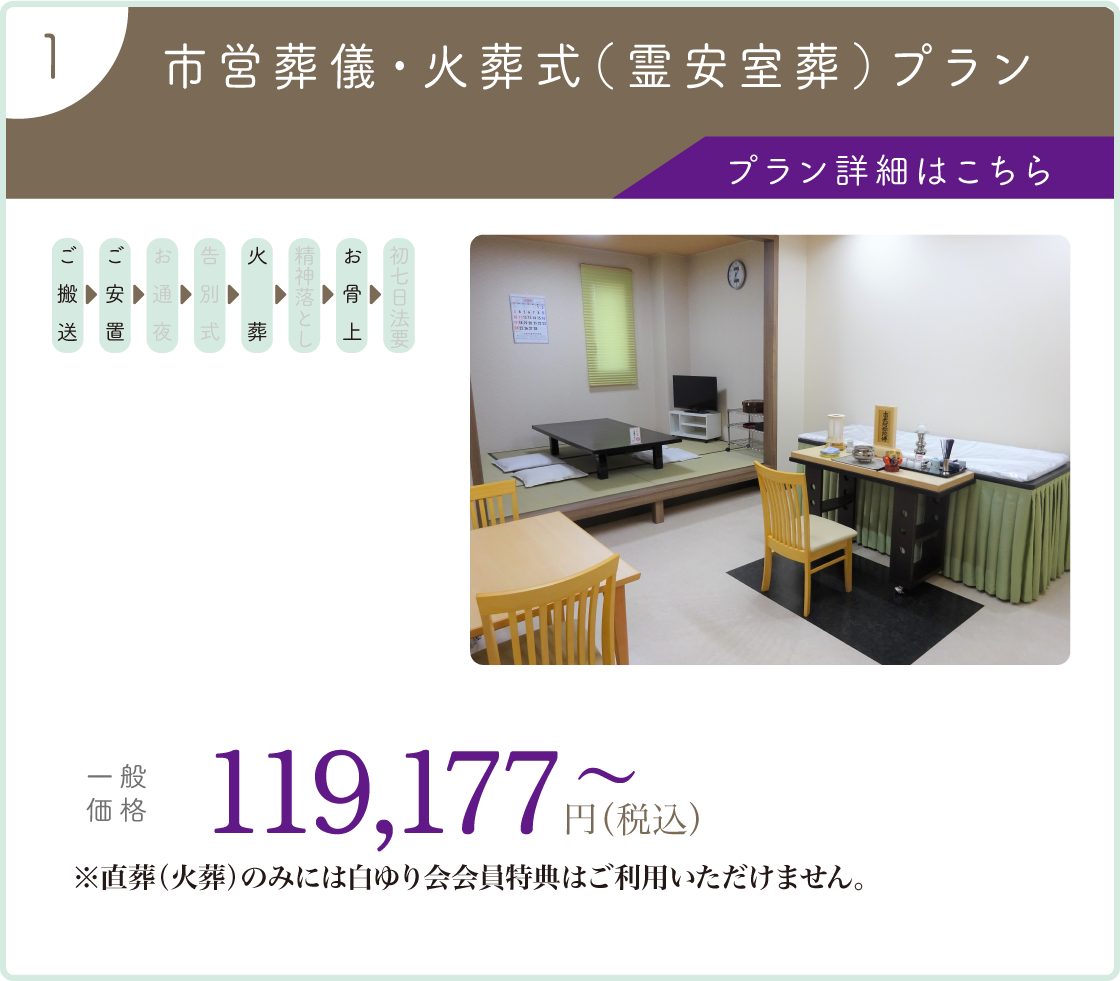 1:市営葬儀・火葬式(霊安室葬)プラン